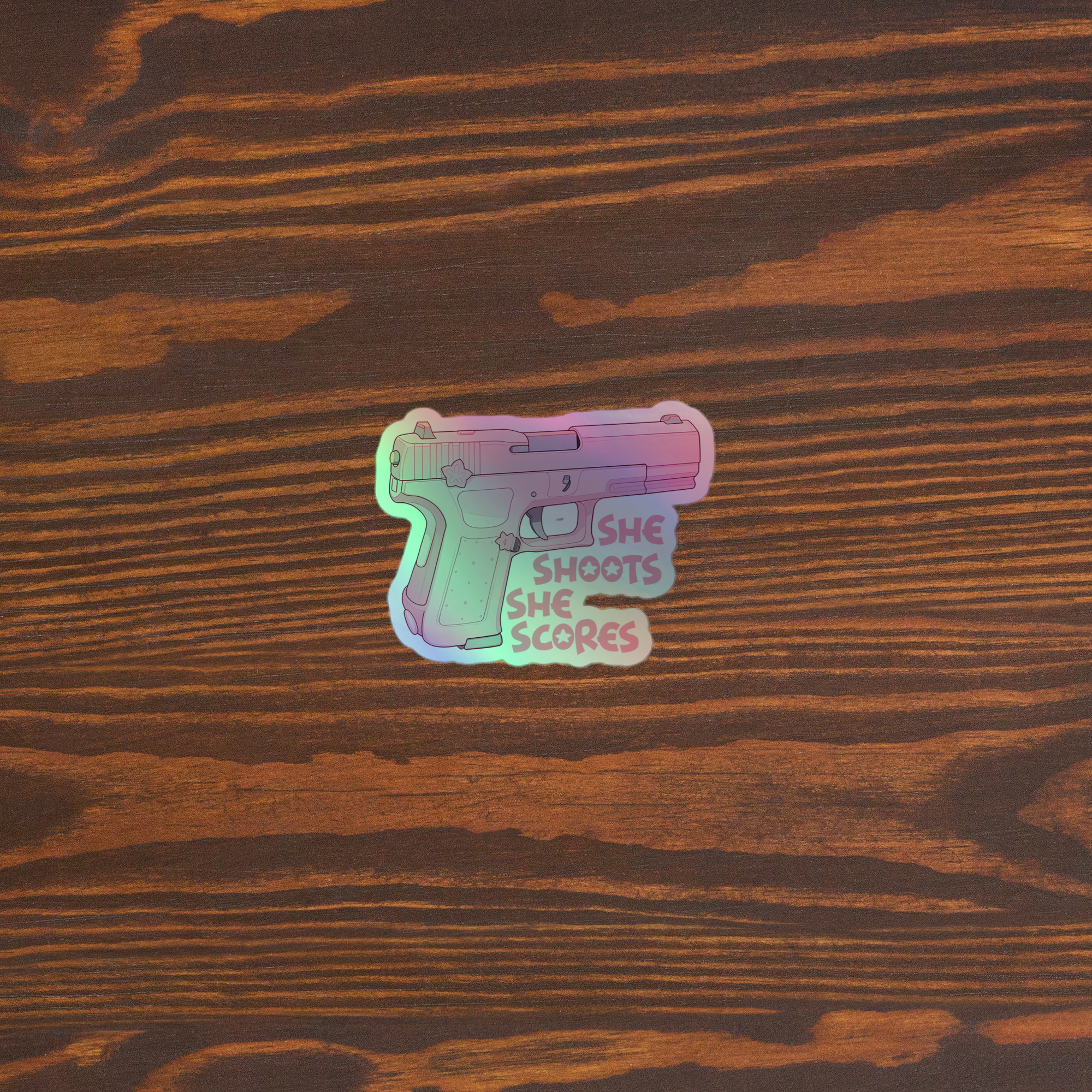 “She Shoots, She Scores” Holo Sticker 🔫✨ - Image 2